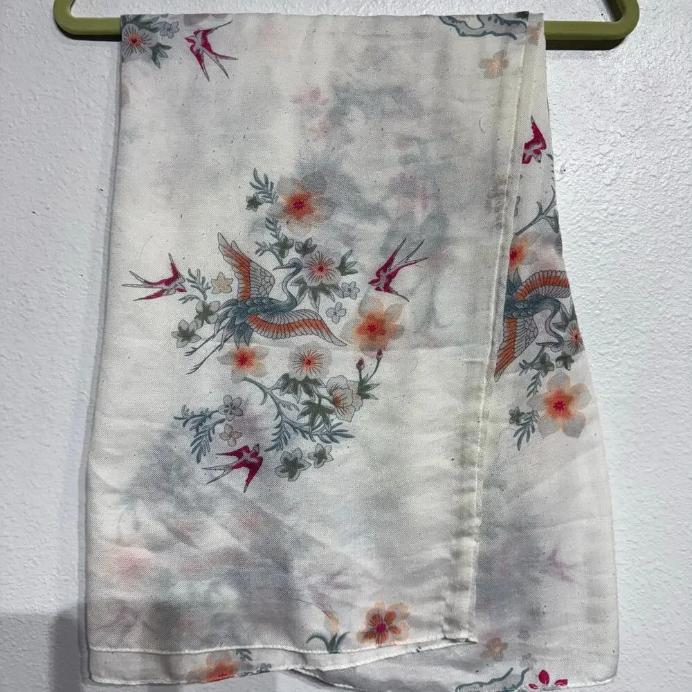 H&M White Pink Floral Lightweight Scarf